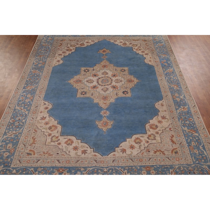 Blue Tabriz Vintage Persian Area Rug Handmade Oriental Wool Carpet - 8'3" x 10'11"