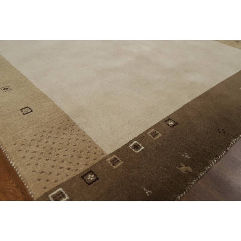 Beige Tribal Gabbeh Indian Rug Hand-Knotted Wool Carpet - 5'2" x 7'6" - 5'2" x 7'6" - Ivory/Beige