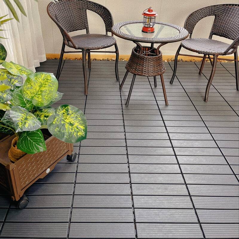 Plastic interlocking decking tiles, 44 packs of terrace decking tiles, 12 inches x 12 inches waterproof