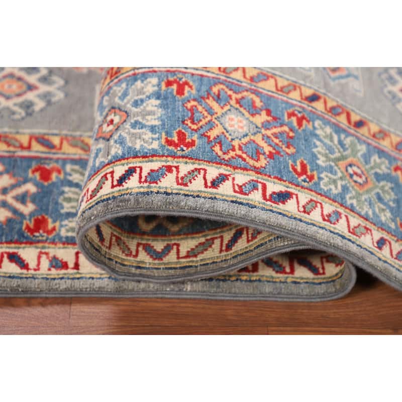 Kazak Oriental Area Rug Handmade Grey Wool Carpet - 3'10"x 5'11"