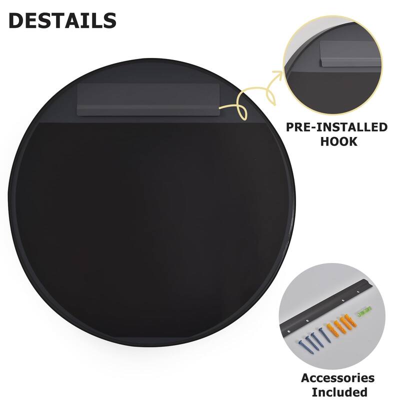 24 Inch Round Bathroom Mirror - Wall Mounted Circle Mirror with Metal Frame, Modern Mirror Suitable for Bathroom, Vanity - Black