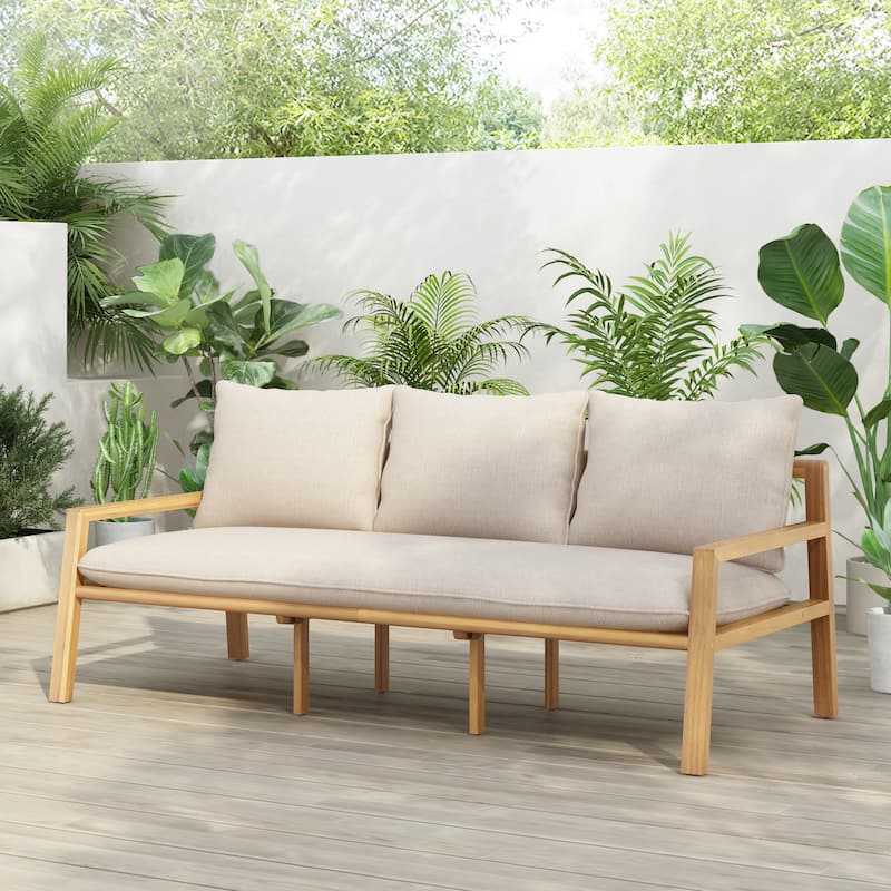 Christopher Knight Home - Thompson Outdoor Acacia Wood Woven Sofa - Light Teak +Beige Rope+Beige Cushion