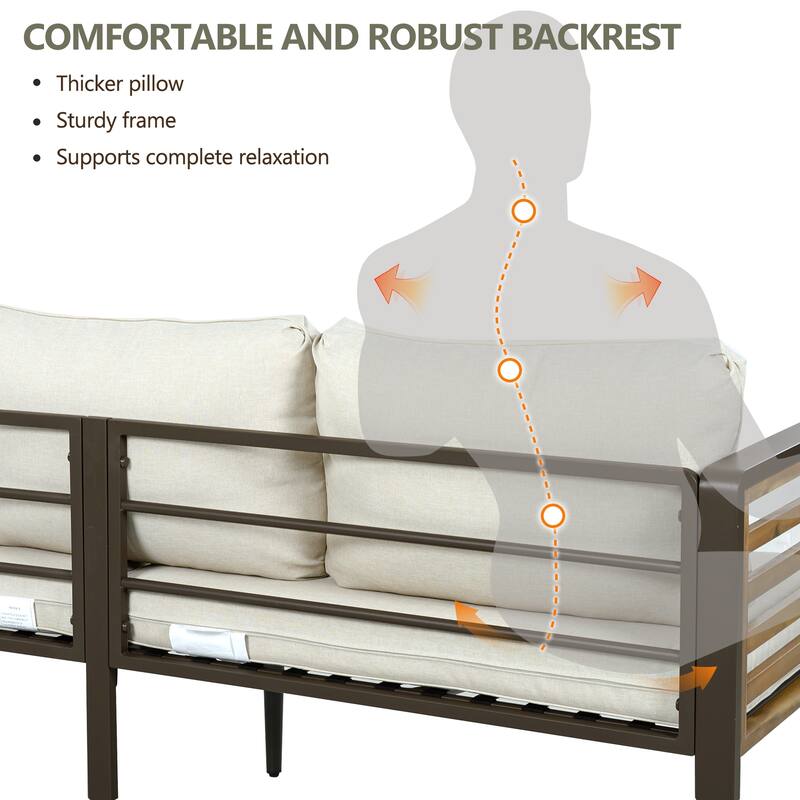5-Person Outdoor Conversation Set with Removable Cushions and Stylish Metal Frame and Acacia Wood