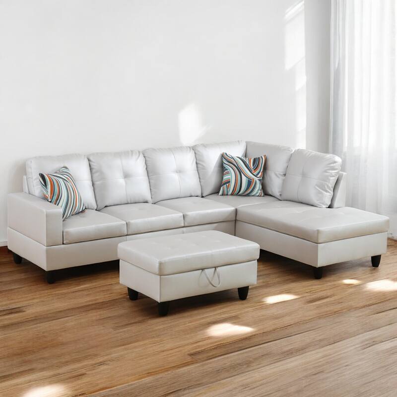KISRAIS 103" Wide 3-Piece Vegan Leather Sectional Sofa Set - 103.5"W*74.5"D*35"H
