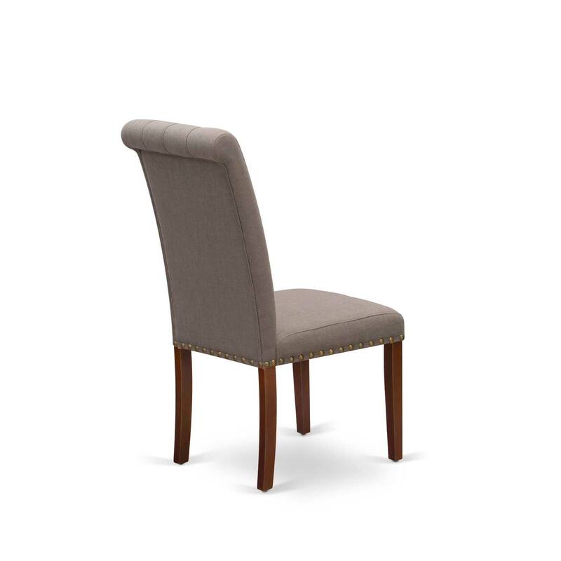Parson Dining Chairs Set of 2 - Linen Fabric Button Tufted Padded Kitchen Chairs Mahogany Finish