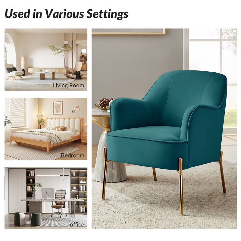 Nora Modern Velvet Accent Chair with Golden Metal Legs Set of 2 by HULALA HOME