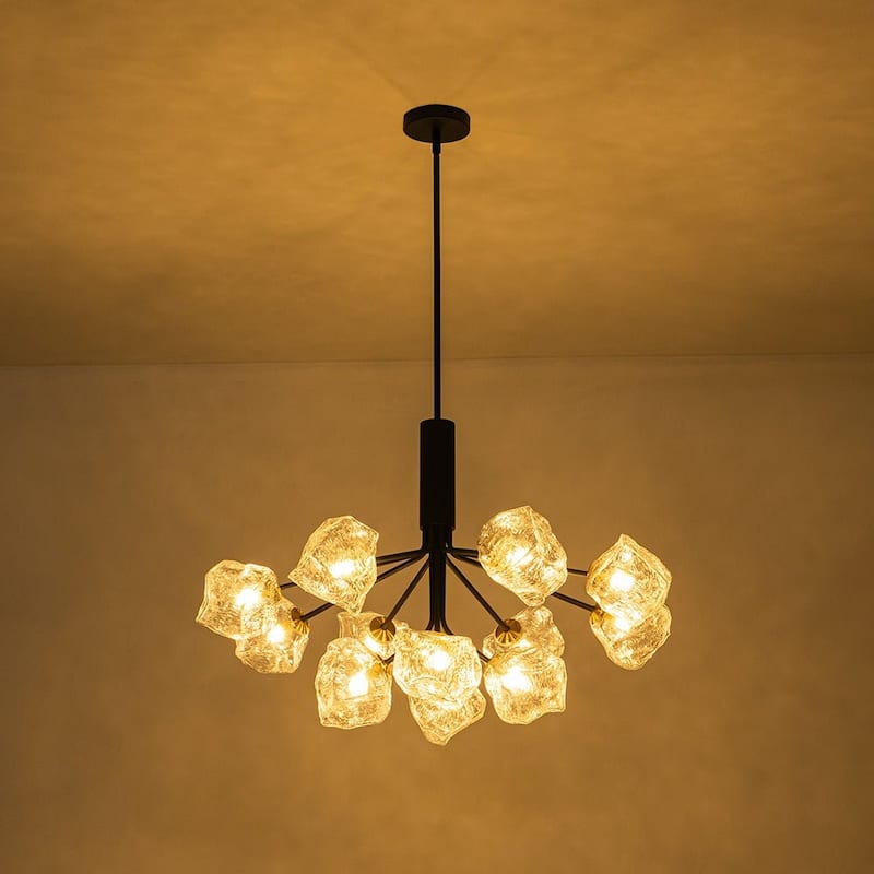 Black and Gold Clear Rock Glass Sputnik Chandelier