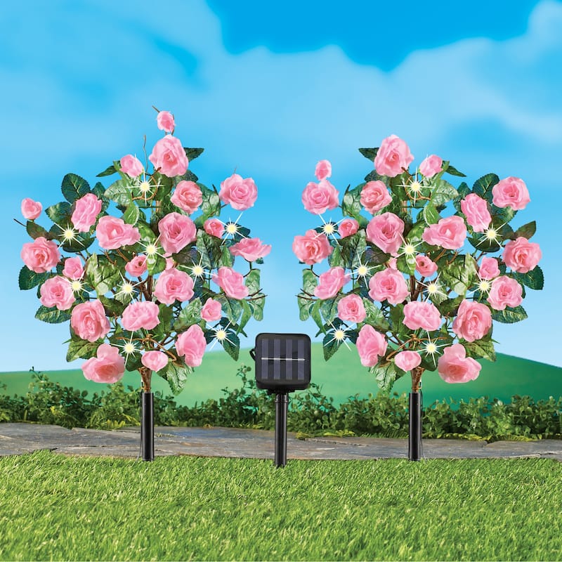 Solar Powered Rose Bush Garden Stakes - Set of 2 - 10 x 22 x 10