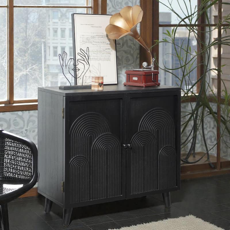 31 Inch Modern Black Storage Cabinet with Embossed Door, Accent Sideboard for Bedroom Living Room