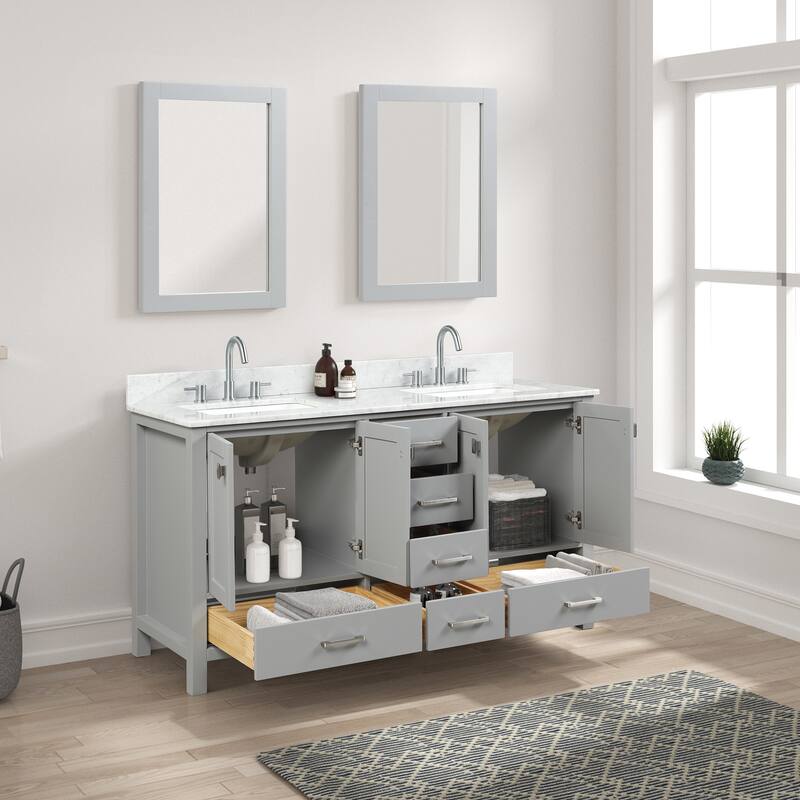 Blossom Geneva 60 Inch Double Bathroom Vanity with Marble Top & Sinks