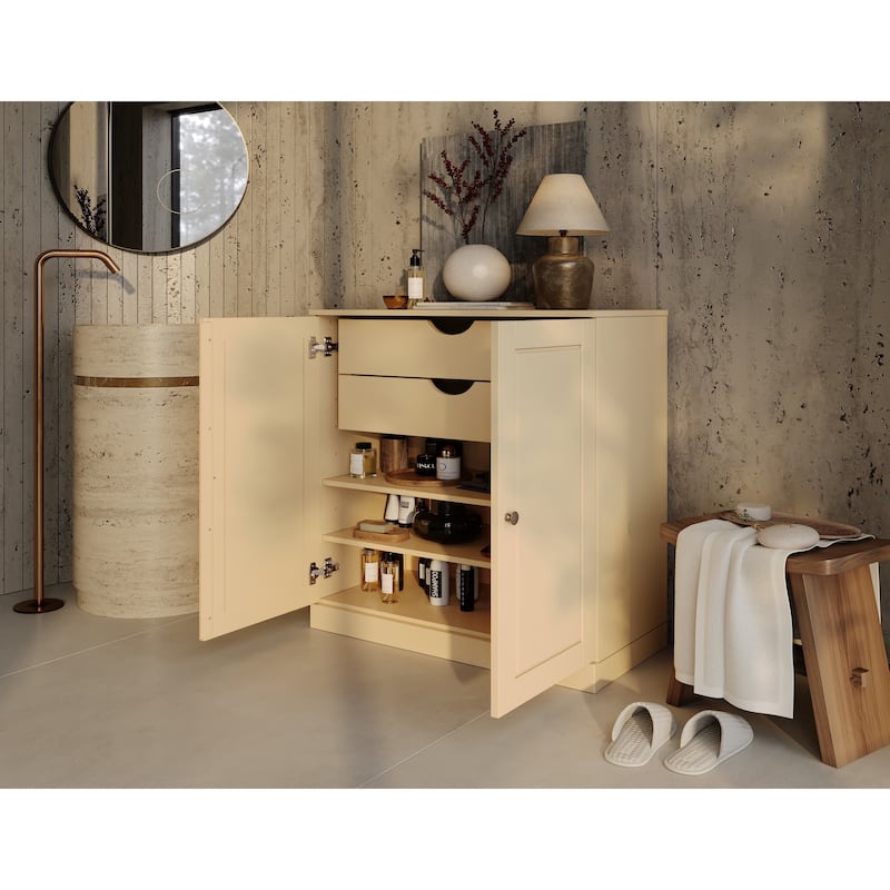 Palace Imports 100% Solid Wood 32" Bathroom Cabinet with Solid Doors, 2-Drawers and Adjustable Shelves - Yellow