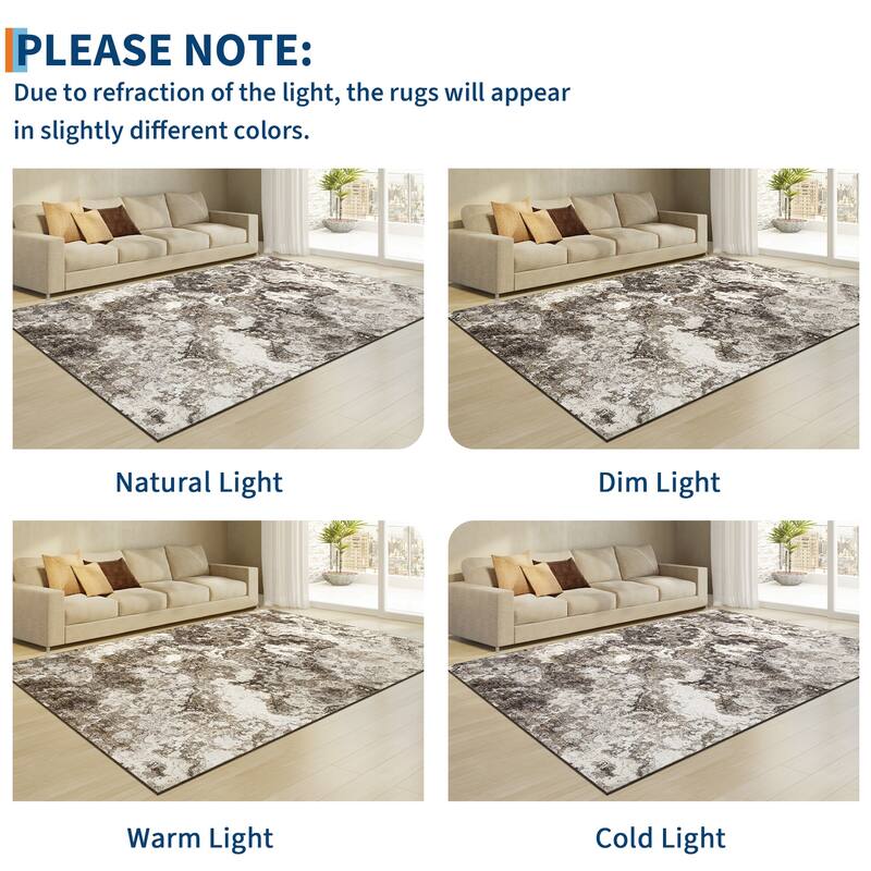 Machine Washable Area Rugs for Living Room, Modern Abstract Bedroom Rug, Low Pile Non-Slip Carpet