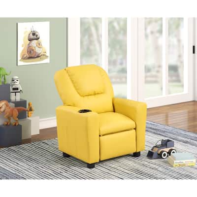 Marisa PU Leather Kids Recliner Chair with Cupholder in Yellow