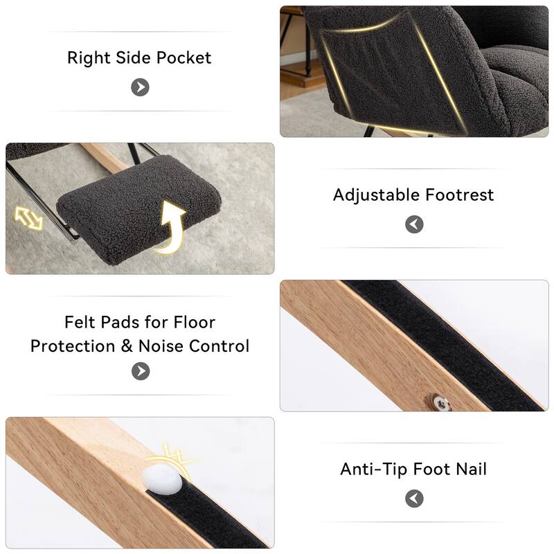 Teddy Fabric Leisure Rocking Chair With Adjustable Footstool