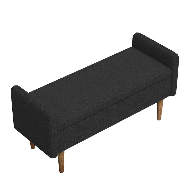 Black Modern 16.75" Upholstered Stool with Storage and Rubber Wood Legs for Living Room