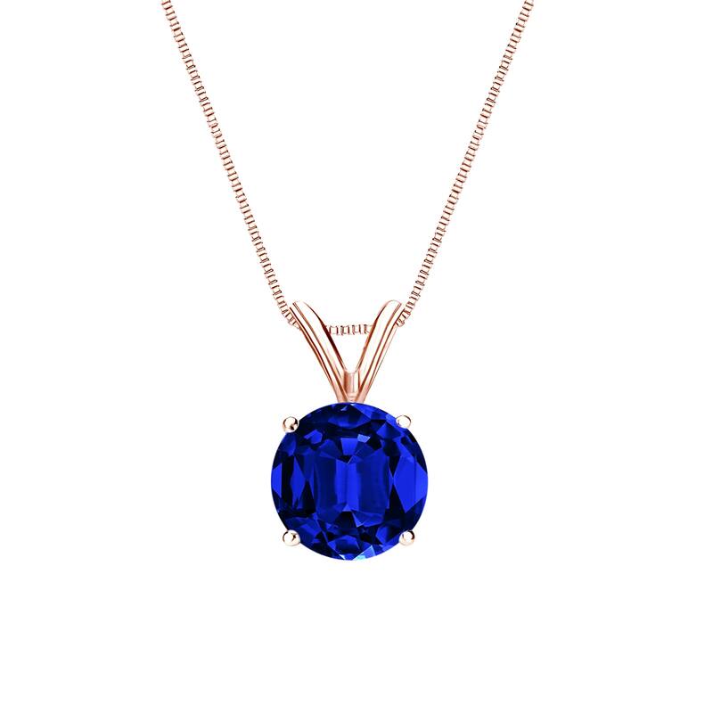 Auriya 14K Gold Lab Grown Gemstone Blue Sapphire Pendant Round 0.20 to 1.00 ct. tw. 4-Prong Basket - 0.30ct. tgw. - Rose