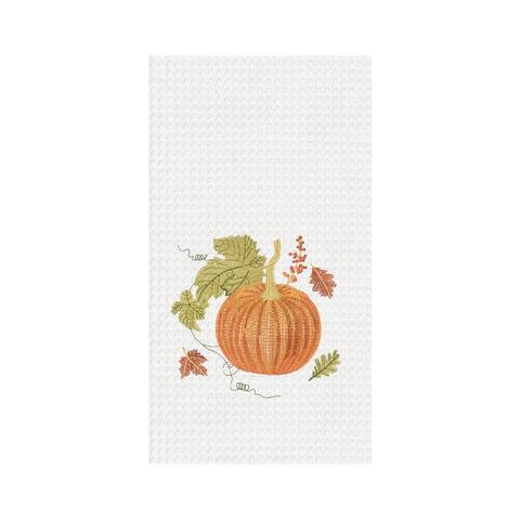Orange Autumn Embroidered Waffle Weave Thanksgiving Kitchen Towel
