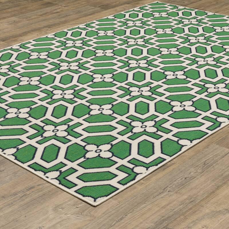 Harlowe Geometric Tile Motif Ivory/ Green Area Rug