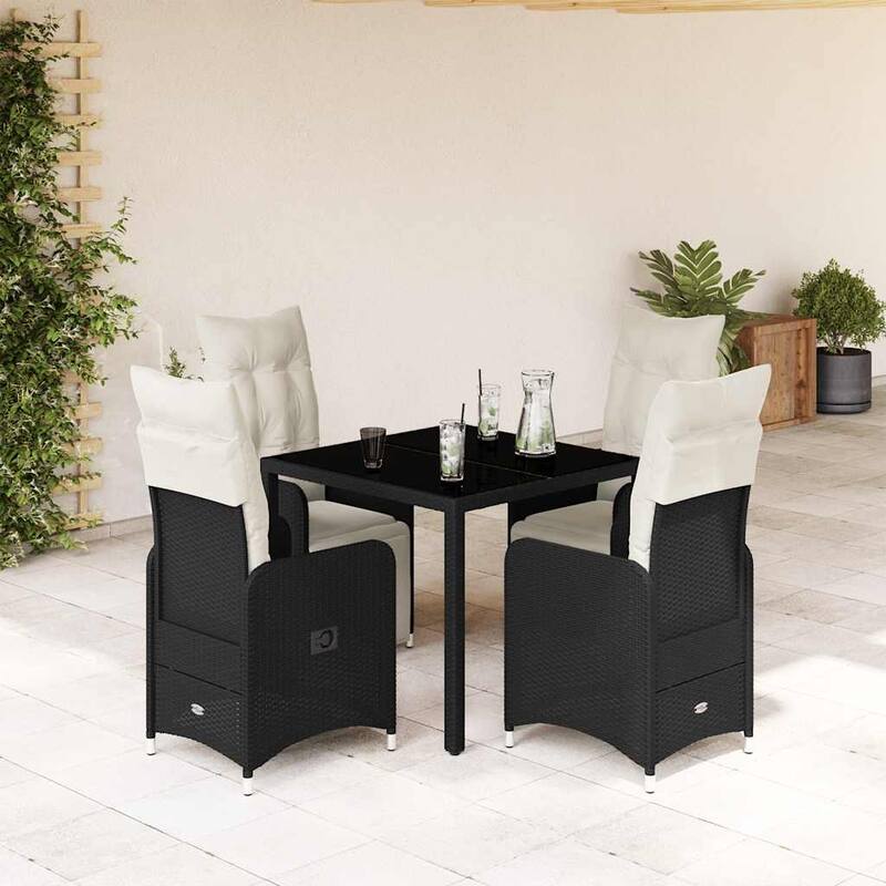 vidaXL Bistro Set Black - 21.5 x 23.0 x 36.2 - Black Glass 4-Seater form1