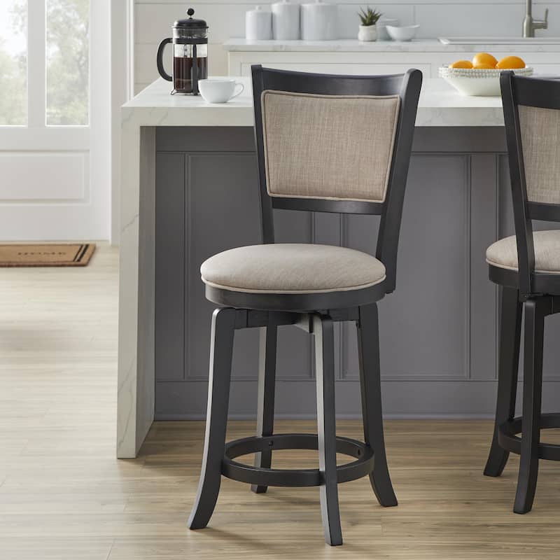 Simple Living French Country 24-inch Solid Wood Counter Height Swivel Bar Stool - Matte Black