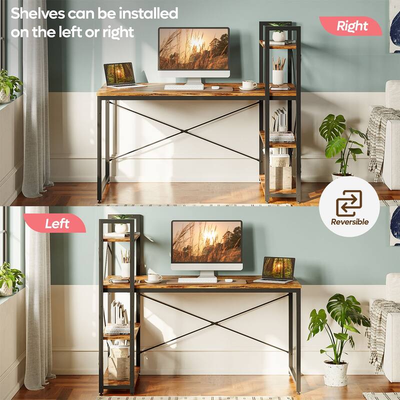 Computer Desk Home Office Computer Desk with 4 Shelves & Hooks