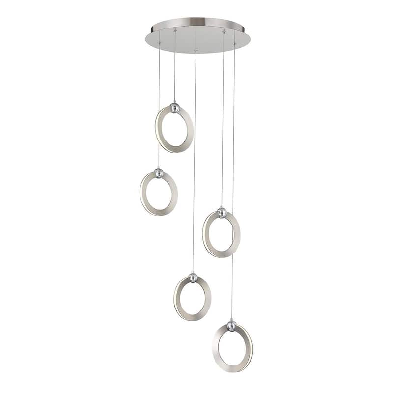 Justice Design Group Hermosa LED 5-Light Multi-Pendant - Brushed Nickel w/ Chrome Accents Finish - Brushed Nickel, Chrome Accents