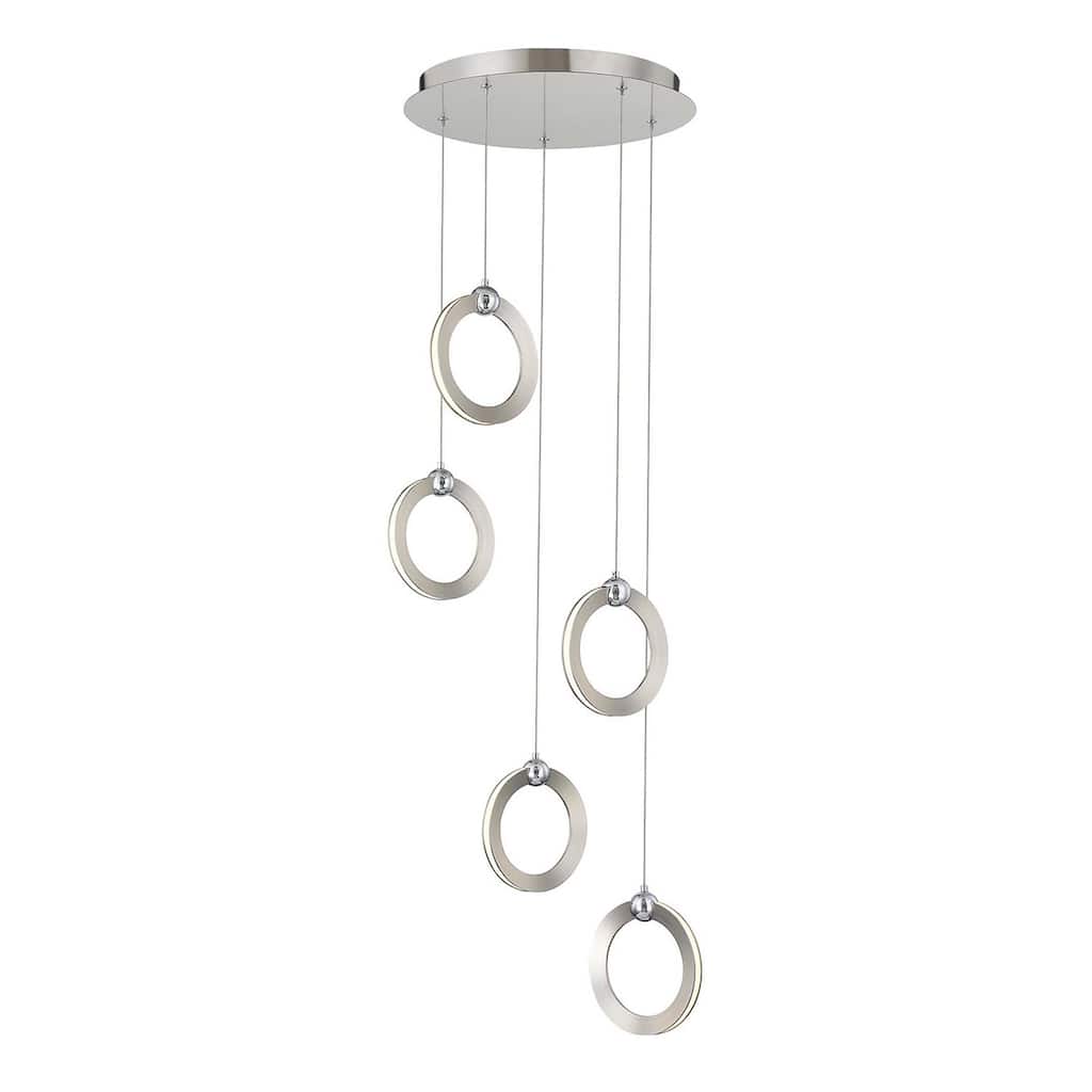 Justice Design Group Hermosa LED 5-Light Multi-Pendant - Brushed Nickel w/ Chrome Accents Finish