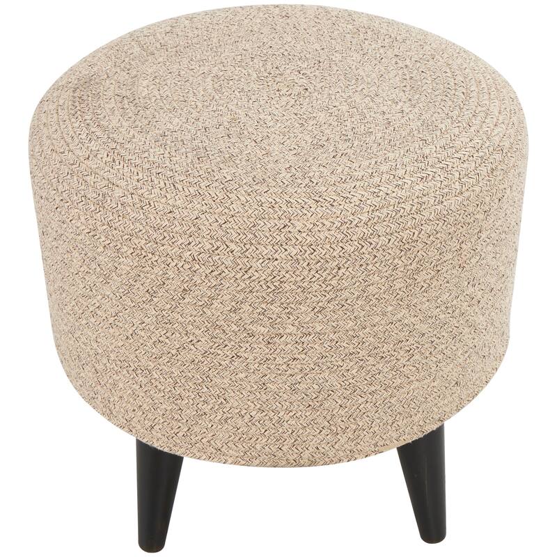 Light Gray or Beige Polyester Chevron Textured Stool with Black Wooden Legs