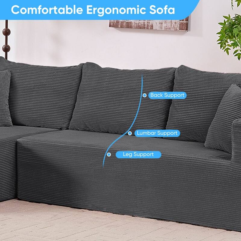 Mixoy Modern 113''Minimalist 2-Piece Corduroy Modular Chaise Sectional Sofa Deep Seat,L-Shaped Upholstered Couch With Chaise