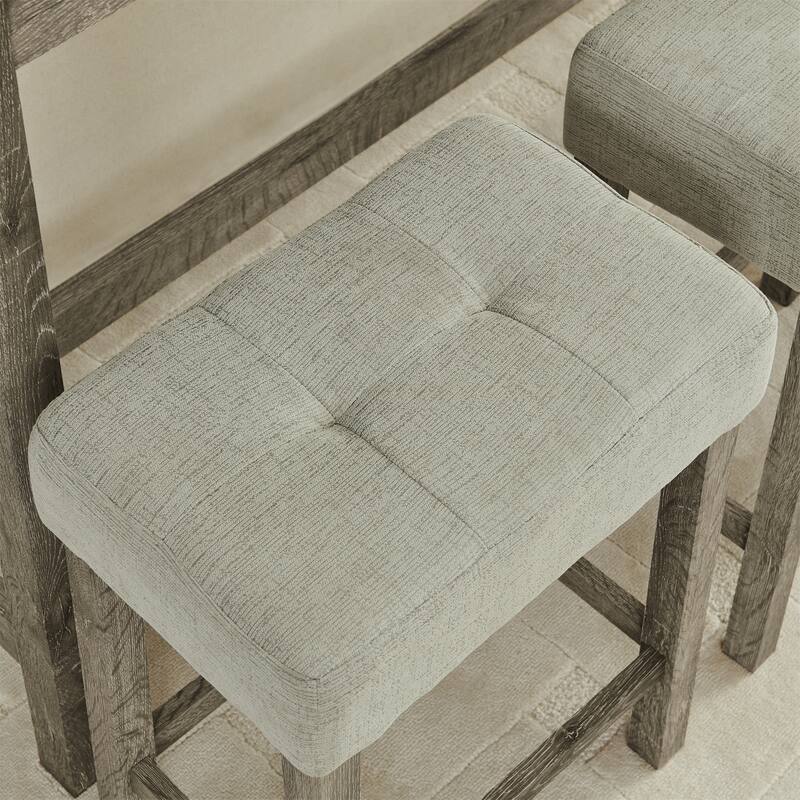 4-Piece Bar Table Set Sofa Side Table Set with Charging Station, Coffee Table Set with Upholstered Seat