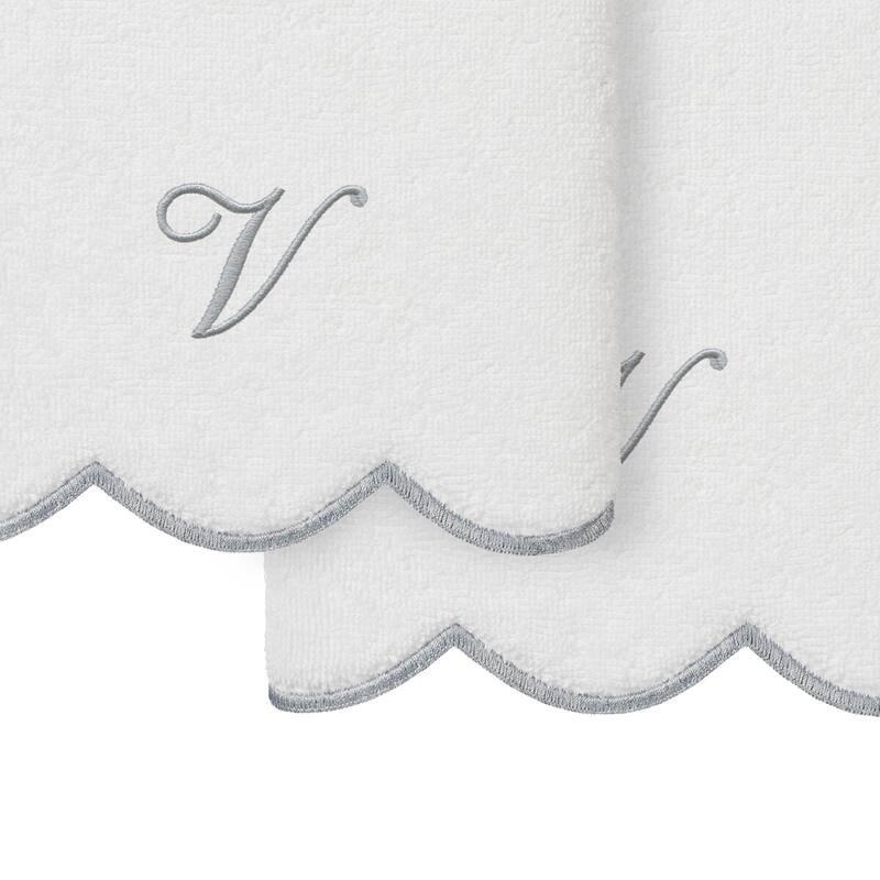 Authentic Hotel and Spa 100% Turkish Cotton Grey ADORNIA Scallop Personalized 2 Piece Hand Towel Set - 2 Hand Towels