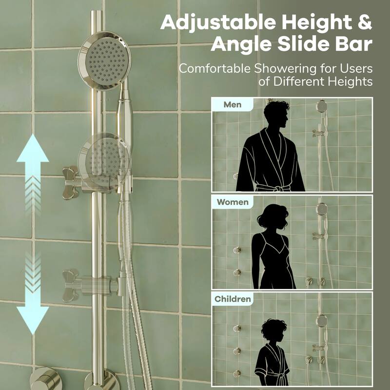 Thermostatic Shower System with 9 in. Rain Shower Head, Handheld Shower and 3 Body Jets, 3-Spray Wall Mount Shower Faucet Set