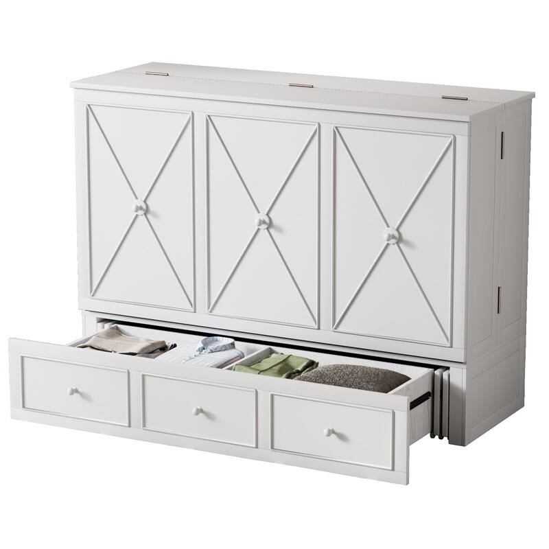 Mixoy Murphy Bed with Foldable Mattress,Modern Cube Cabinet Bed with Storage Drawer & USB Charging Station