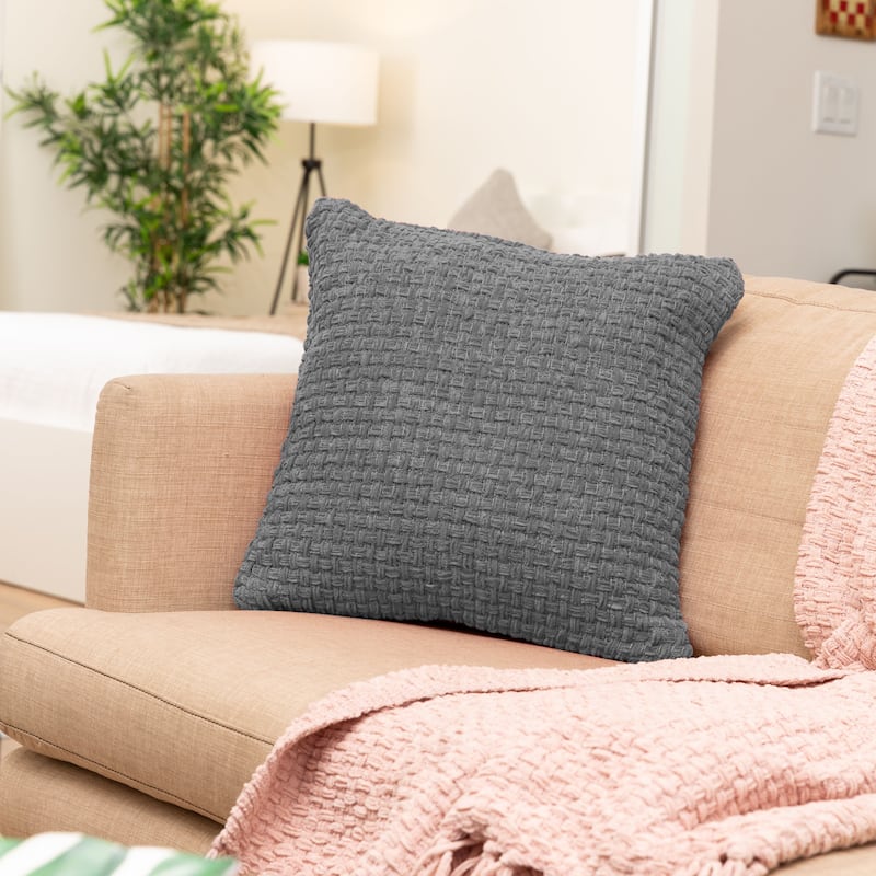Fabstyles Chenille Basketweave Polyfill Cushion - 18x18 - Charcoal - Single