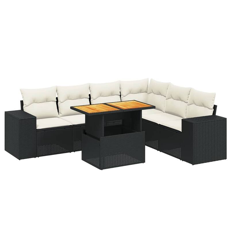 vidaXL Patio Sofa Set with Cushions Table and Modular Sofas 7 Piece Poly Rattan