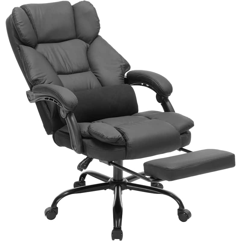 Office Chair with Foot Rest, Executive Office Chair with Arms - Black