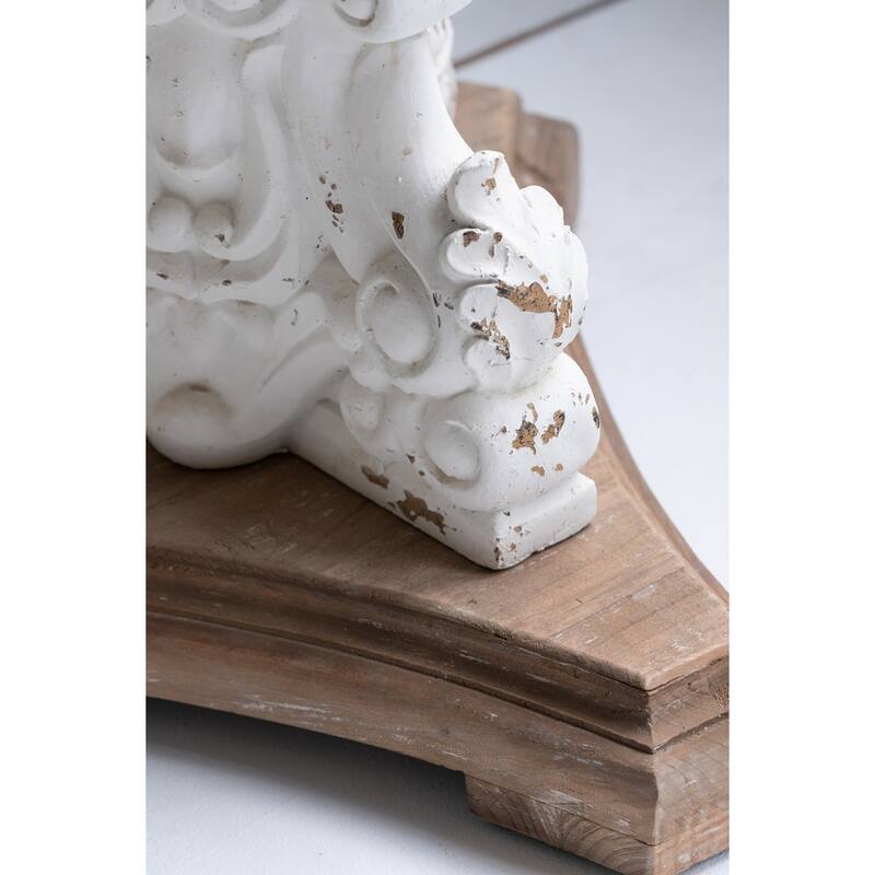 Round Pedestal Side Table with Carved Base Fir Wood Construction