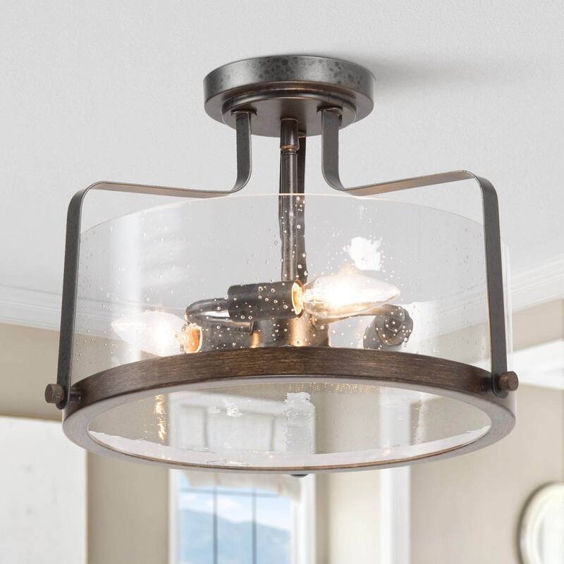 Modern Gold 3-Light Drum Glass Semi-flush Mount Ceiling Lights