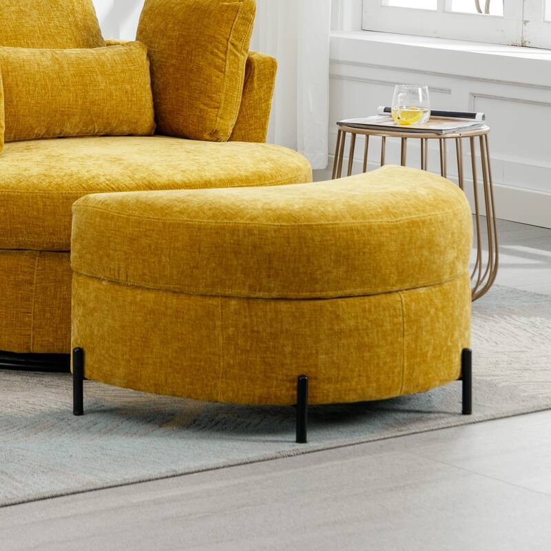 32.7" W Sherpa Upholstered Half Crescent Moon Storage Bench Large Ottoman With Tray Serve As Side Table Soft Padded Seat