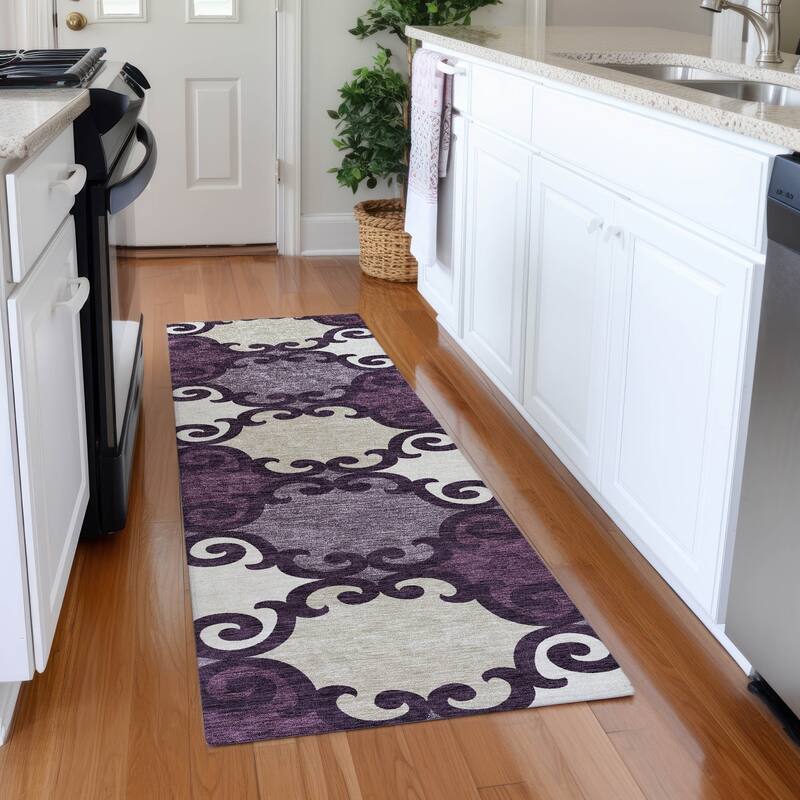 Premium Washable Super Soft Ornate Scroll Mayfield Rug - Eggplant - 2'3" x 7'6"