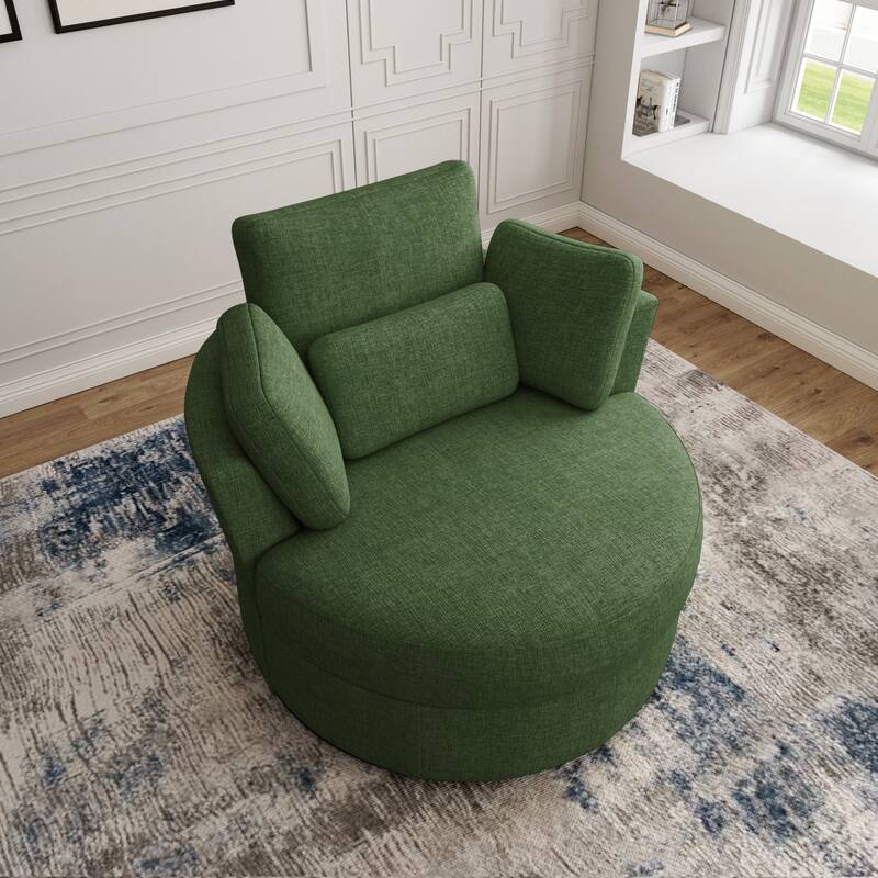 Modern Swivel Barrel Chair, Upholstered Swivel Accent Chair for Living Room