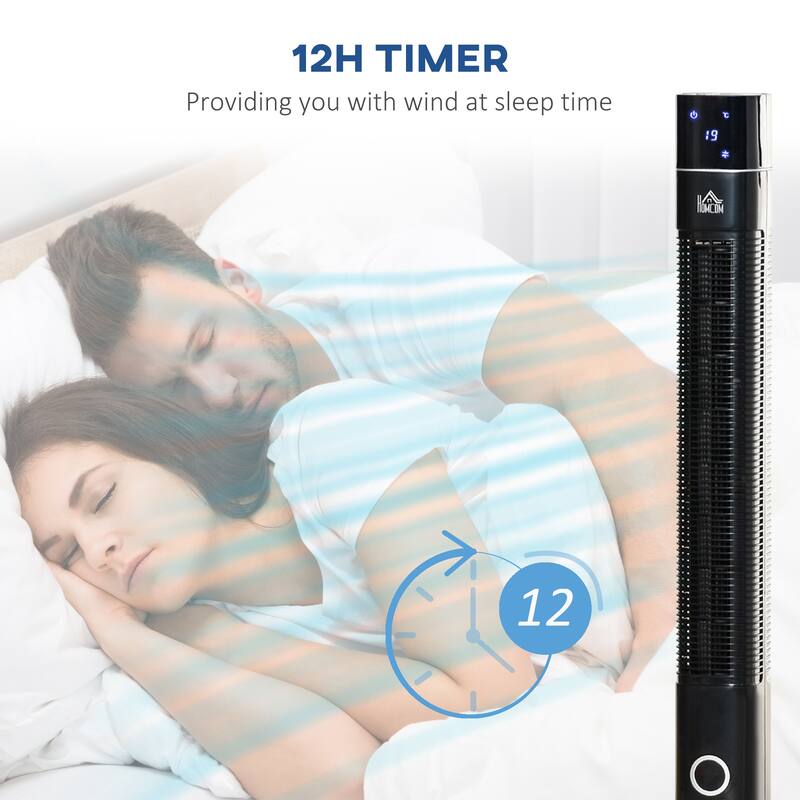 HOMCOM Tower Fan Cooling for Bedroom with 3 Speed, 12h Timer, Oscillating, LED Display, Remote Controller, Black