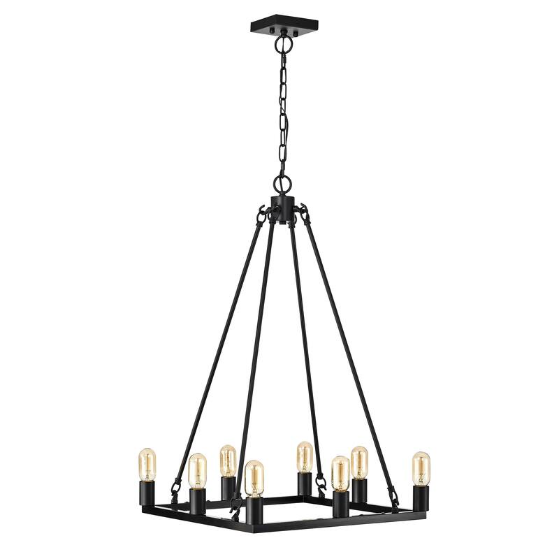Matte Black 8-Light Suspended Square Frame Chandelier