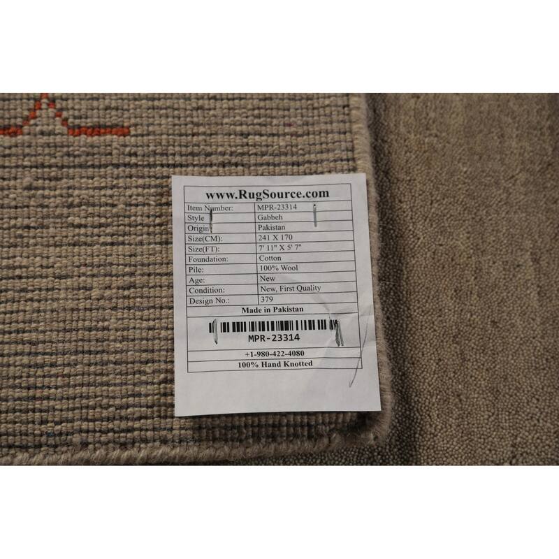 Tribal Gabbeh Oriental Rug Hand-Knotted Beige Modern Wool Carpet - 5'7" x 7'11"