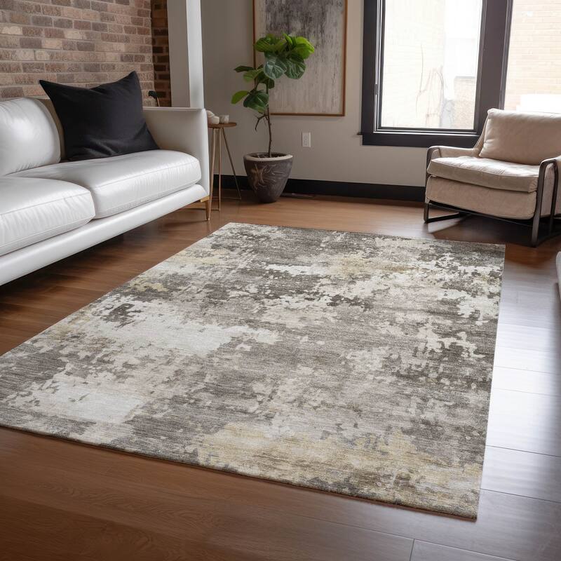 Machine Washable Indoor/Outdoor Contemporary Blend Chantille Rug