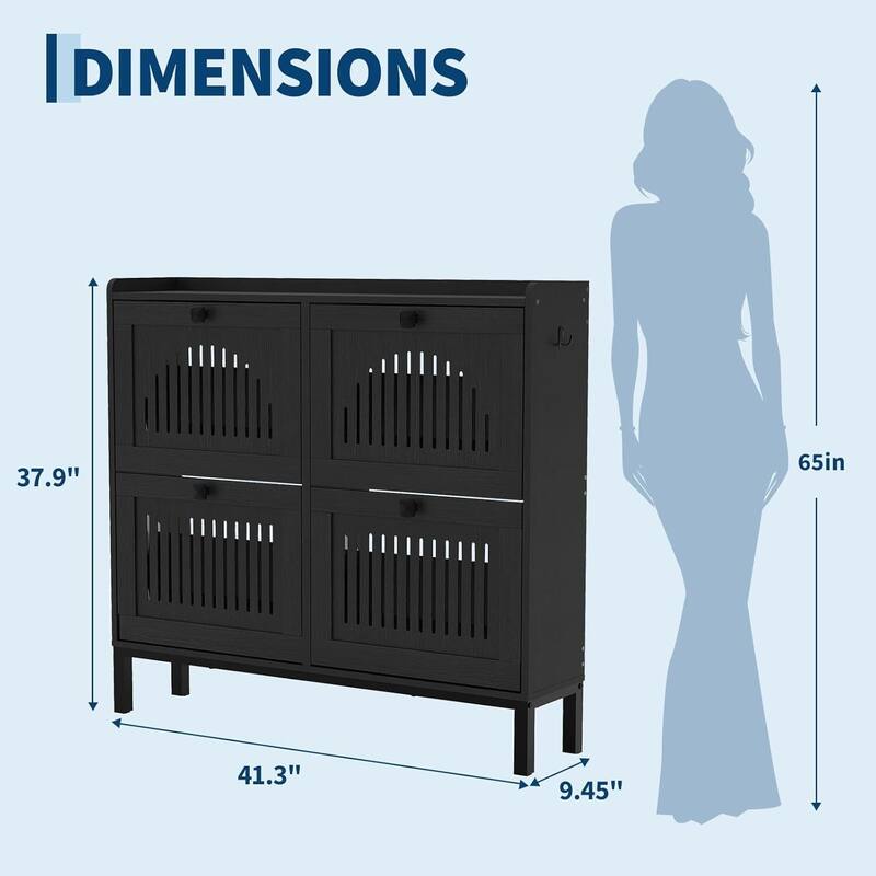 Freestanding 4 Flip Drawer Shoe Cabinet Organizer for Entryway, Hallway, Living Room