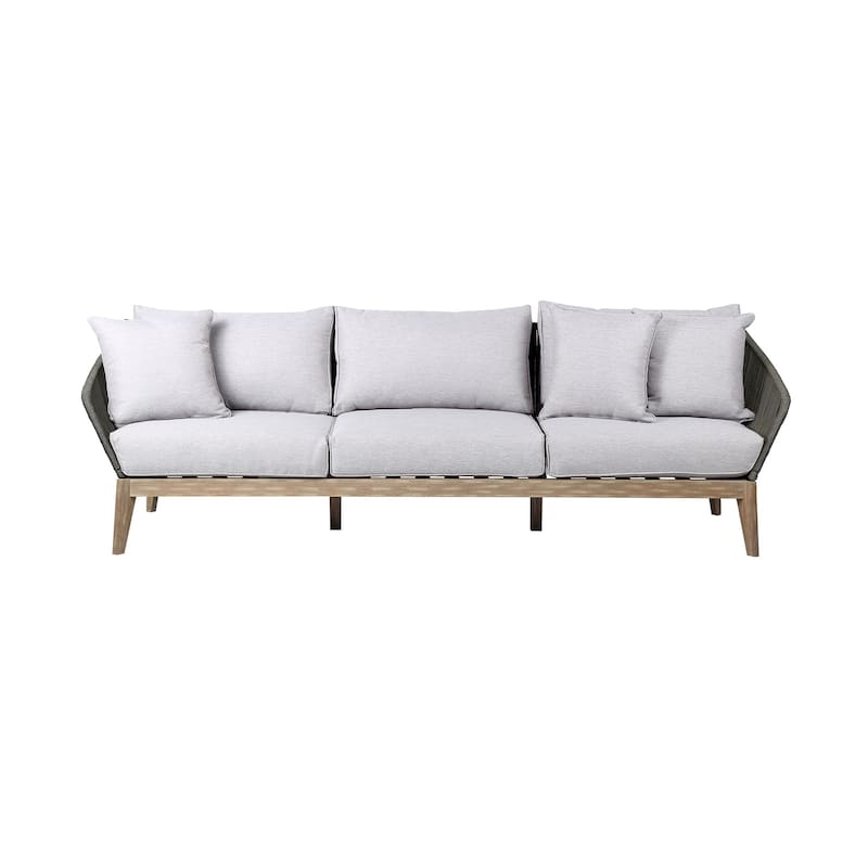 Athos Mid-Century Outdoor Solid Wood and Rope 93" Sofa