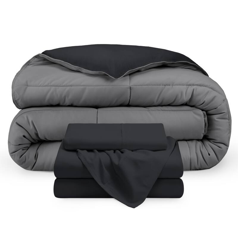 Bare Home Down Alternative Reversible Bed-in-a-Bag - Black/Grey, Sheets: Black - Twin