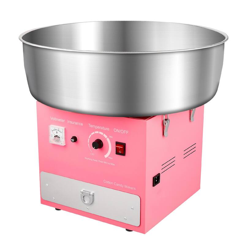 Pink Stainless Steel 1000W Cotton Candy Machine with Drawer and Temp Control - 20.47x20.47x17.59 inch