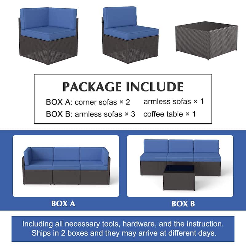 Kinbor Outdoor Cushioned Wicker Sectional Sofa Set